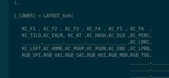 Screen capture of edits to QMK's keymap.c file.